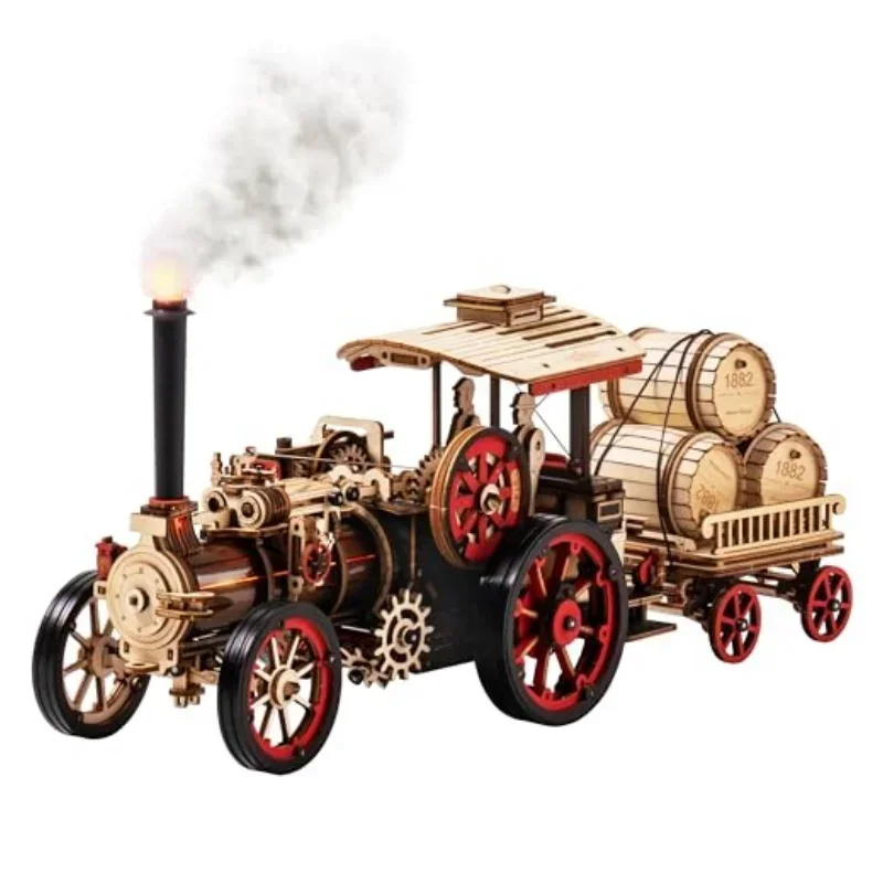 Robotime Rokr Car Model Building Kit 3D Wooden Puzzle Steam Kit 1:28  Mechanical Steam Locomotive Awesome Gifts for Adults Teens