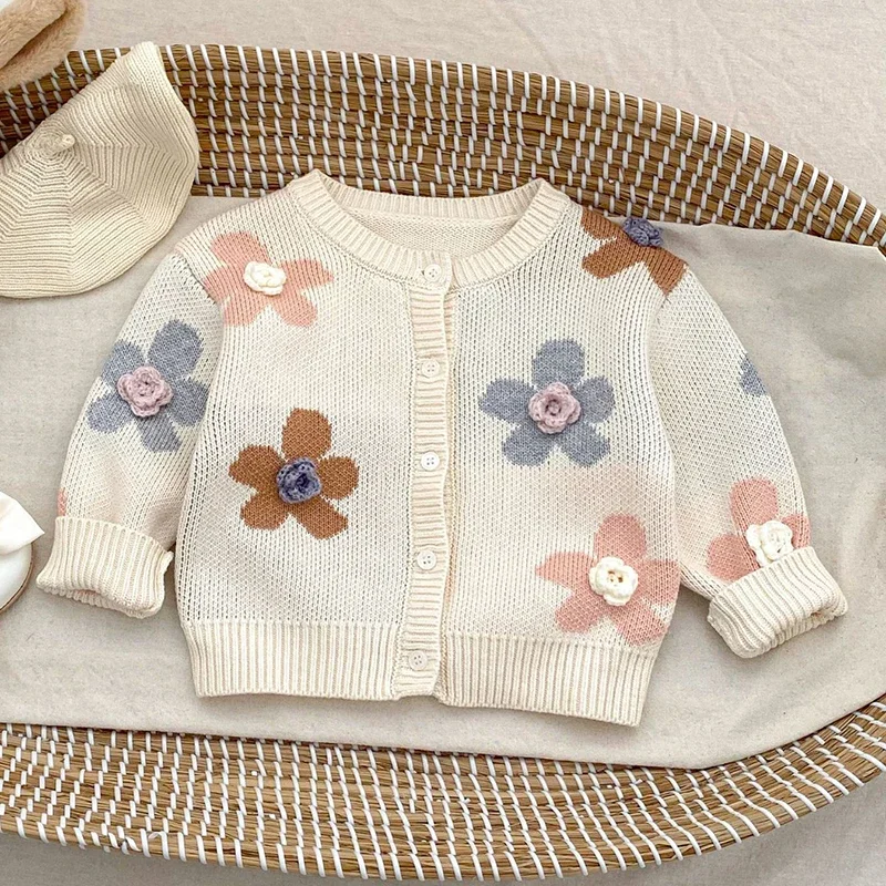 2025 New Autumn Newborn Baby Girls Sweater Coat Long Sleeved Print Infant Baby Girls Knitting Cardigan 0-3Yrs Baby Clothing