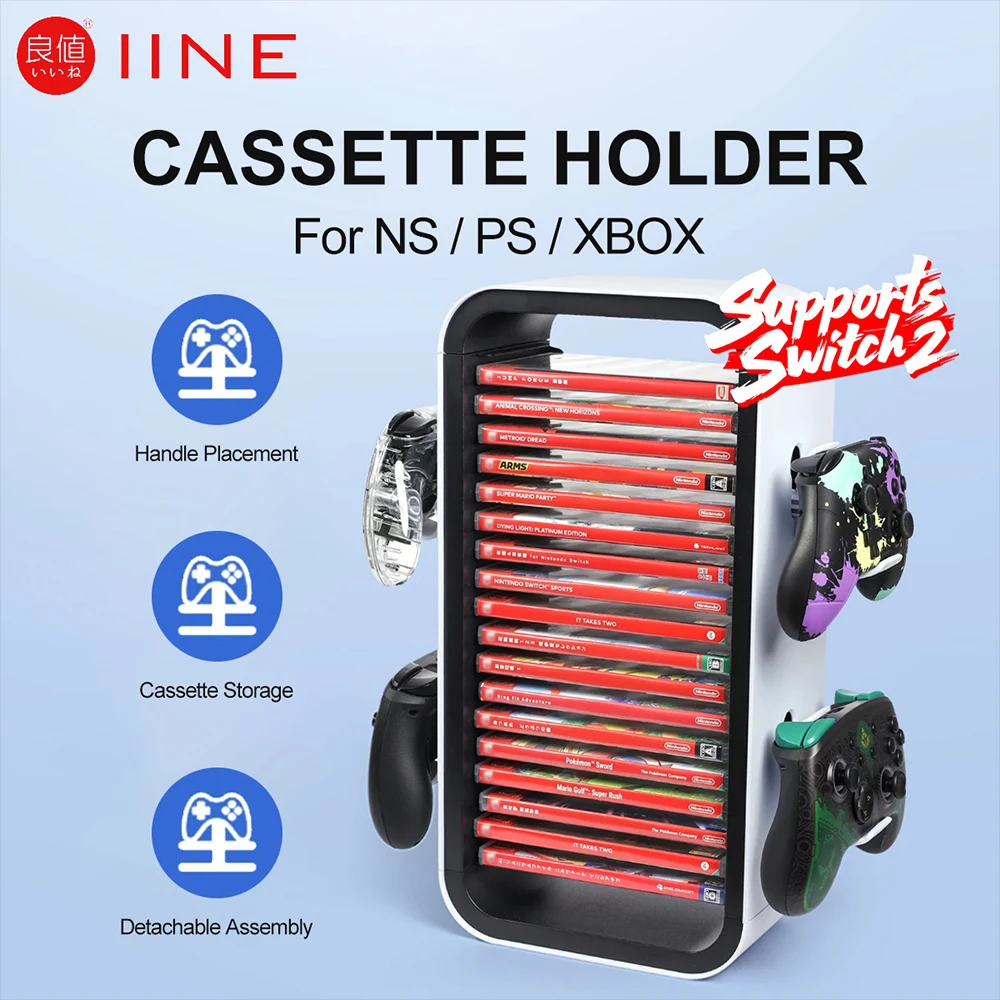 Supporto per cassette IINE per Nintendo Switch PS5 Xbox Gamepad Supporto per archiviazione Accessori per controller Design antigoccia di grande capacità