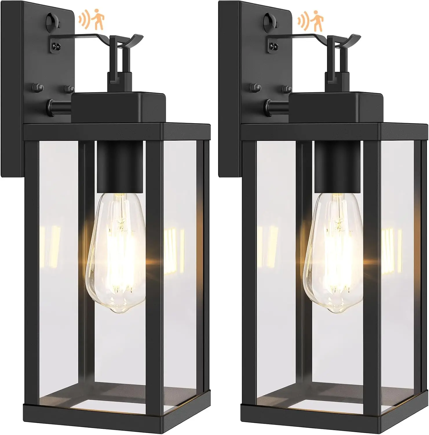 

14" Motion Sensor Outdoor Wall Lights, Dusk to Dawn Porch Lights, 3 Modes, Black, 2-Pack
