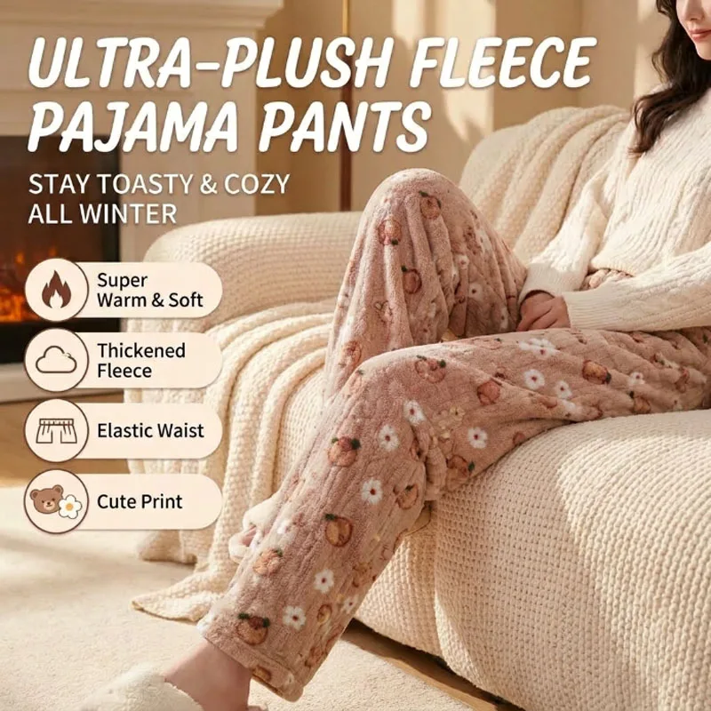 Fleece Lined Warm Pants Thickened Coral Fleece Loose Outer Wear Winter Sleep Lounge Casual Trousers for Women Men Home Gift