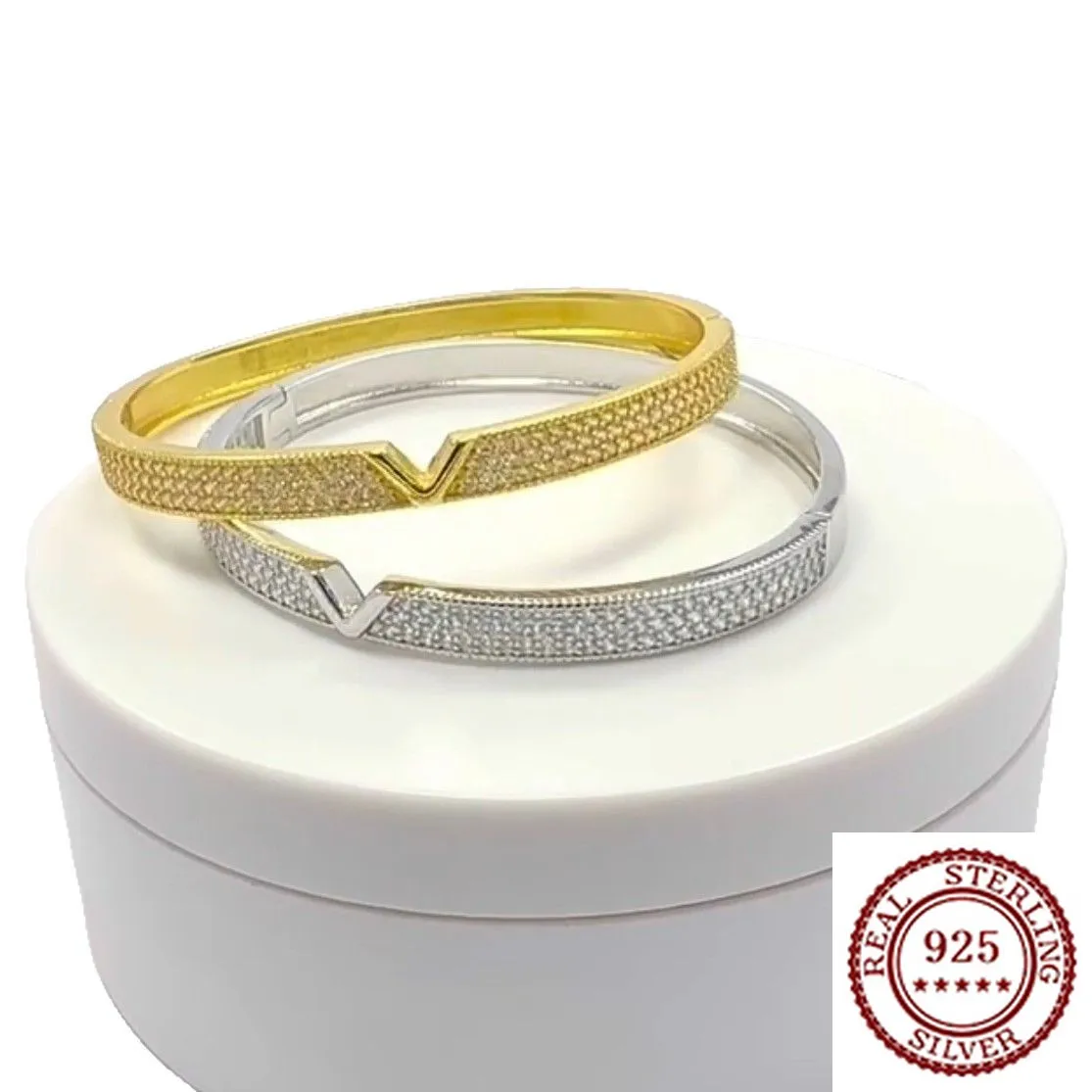 

2025 New Trendy 925 Sterling Silver Classic Temperament Atmospheric Fashion Classic Women's Diamond Set Zircon Open Bracelet