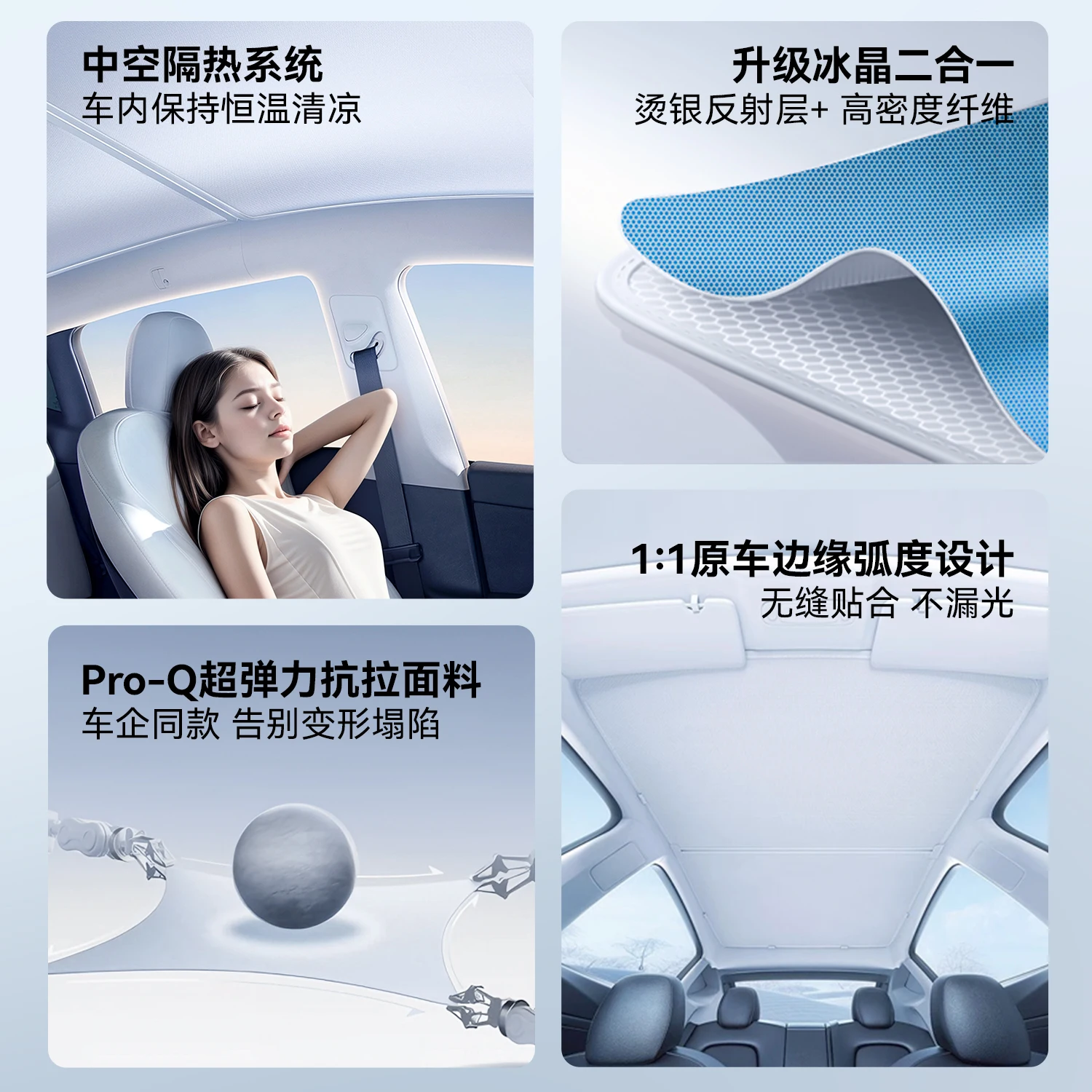 2 Layer Ice Crystal Thermal Insulation Car Sunroof Shade for Tesla Model YL,Alloy Frame Anti-Sag Quick Install,UV Protection