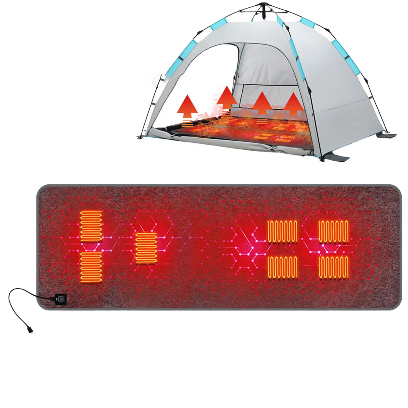 7 Heated Areas Camping Chair Heated Mat Outdoor Travel USB Electric Blanket 3 Adjustable Temperature Heater Warmer Cushion