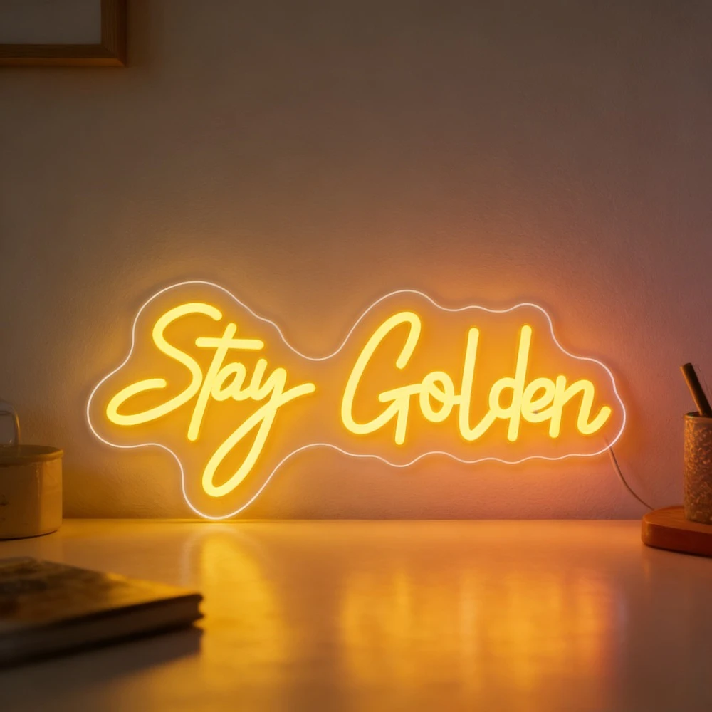 Stay Golden LED Neon Sign for Cafe Decor Dimmable USB Neon Light for Bedroom Apartment Wedding Home Party Art Decor Light Gift
