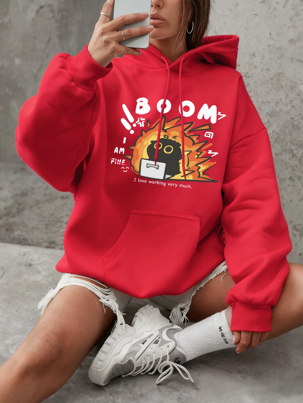 

Толстовки с принтом «Я люблю рабочих кошек», женские зимние флисовые теплые толстовки, базовые топы с круглым вырезом, повседневная свободная удобная одежда