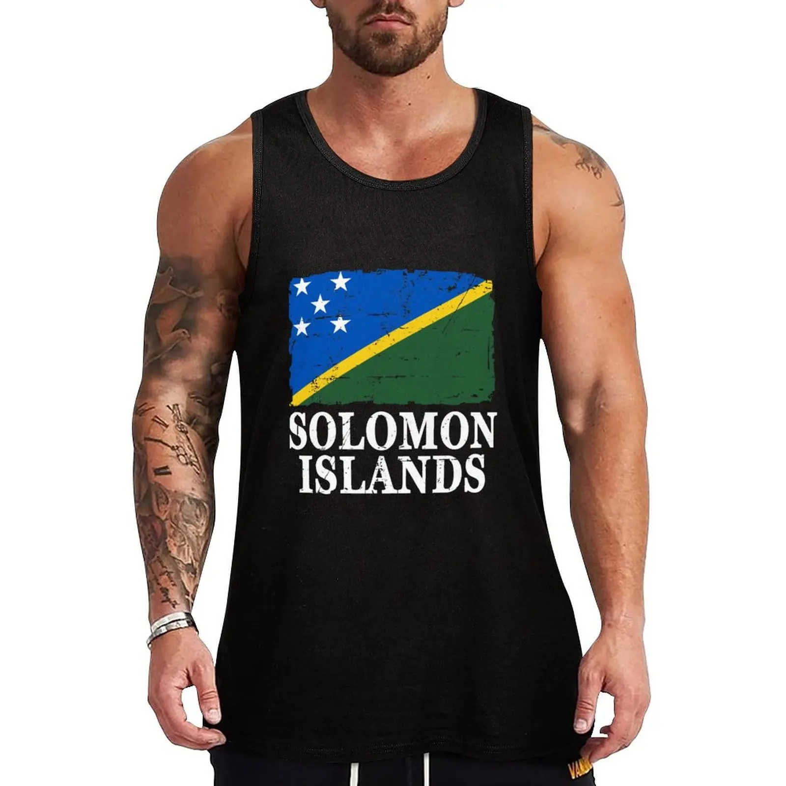 

Flag of Solomon Islands- Vintage Look - Banner Tank Top Cooling Fabric Tank Top Summer Lightweight Sleeveless
