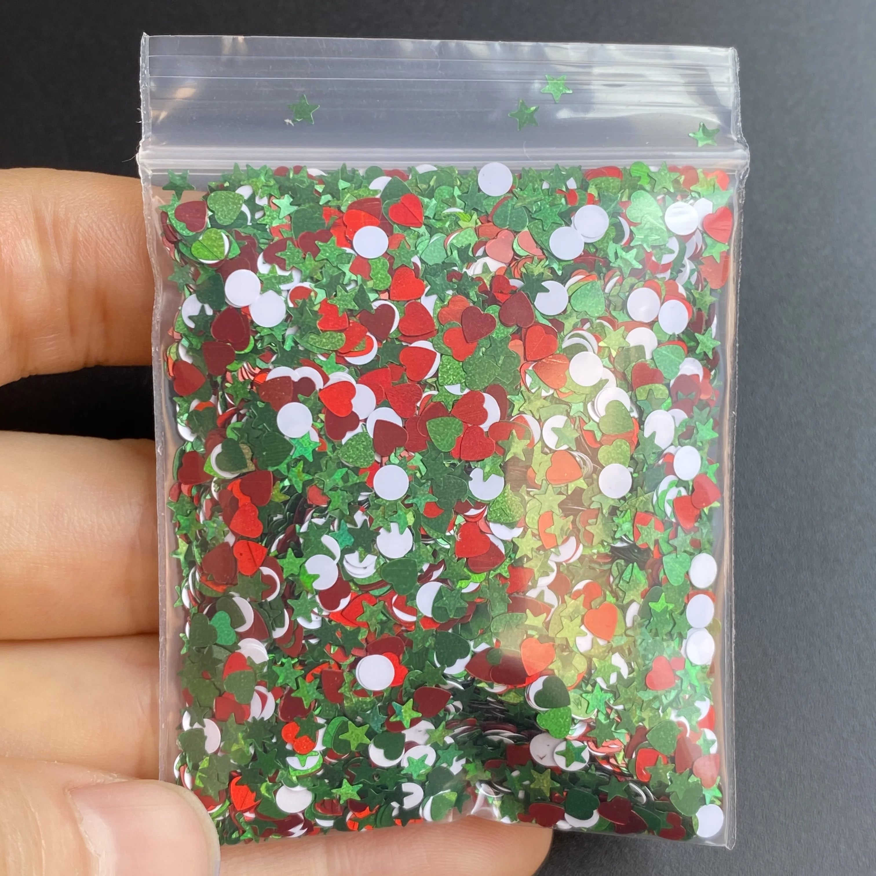 Copos de uñas mezclados gruesos clásicos holográficos de purpurina de Navidad, rojo, verde, blanco, decoración de festivales de resina epoxi, 10g por bolsa