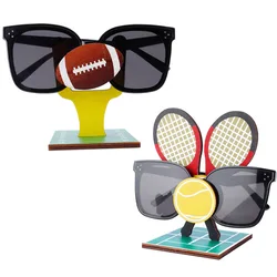 Creative Wooden Rugby Glasses Storage Ornament Classroom Desk Decoration Office Desktop Wooden Crafts Glasses Display Stand