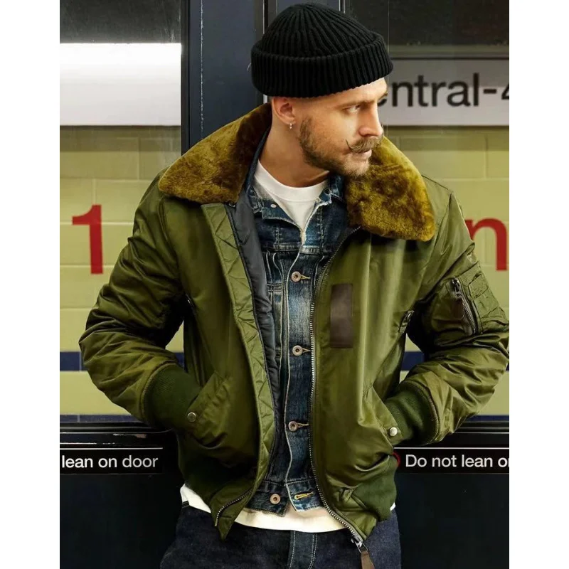 B-15 Casual Jackets Wool Collar Thick Outerwear Vintage Style Motorcycle Cargo Fashion Outdoor Windproof Coats