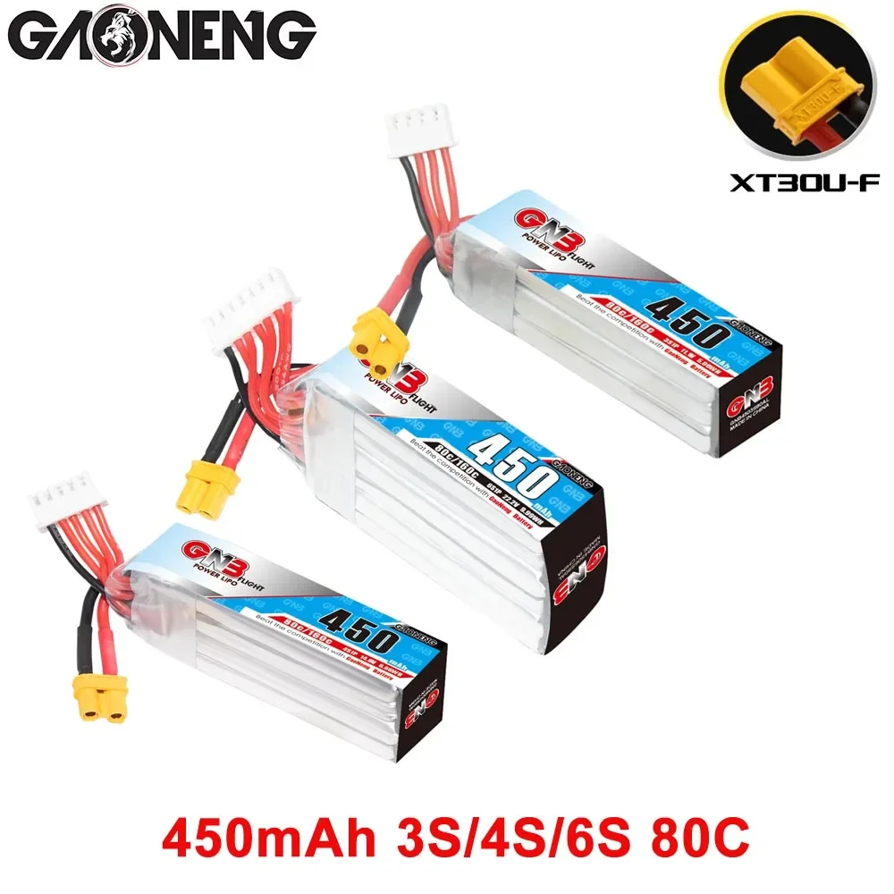 GAONENG GNB 450mAh 3S/4S/6S 80C 11.1V/14.8V/22.2V XT30 bateria LiPo typu Long Beta75X Cine Whoop Mini Micro FPV 1.6 do 2 cali