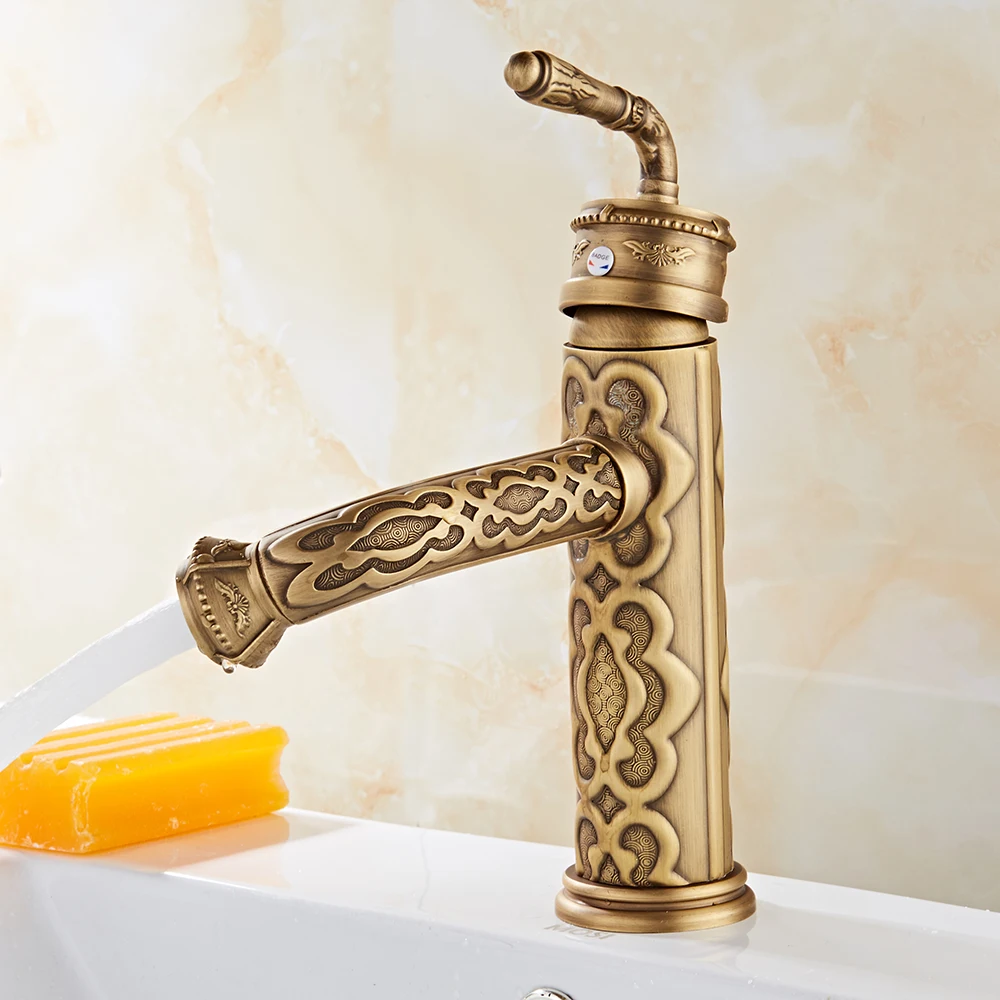 Imagem -04 - Latão Bacia Faucet Antique Retro Esculpido Banheiro Pia Mixer Tap Deck Mount Cold Hot Único Handle Vanity Sink Mixer Crane Zr239