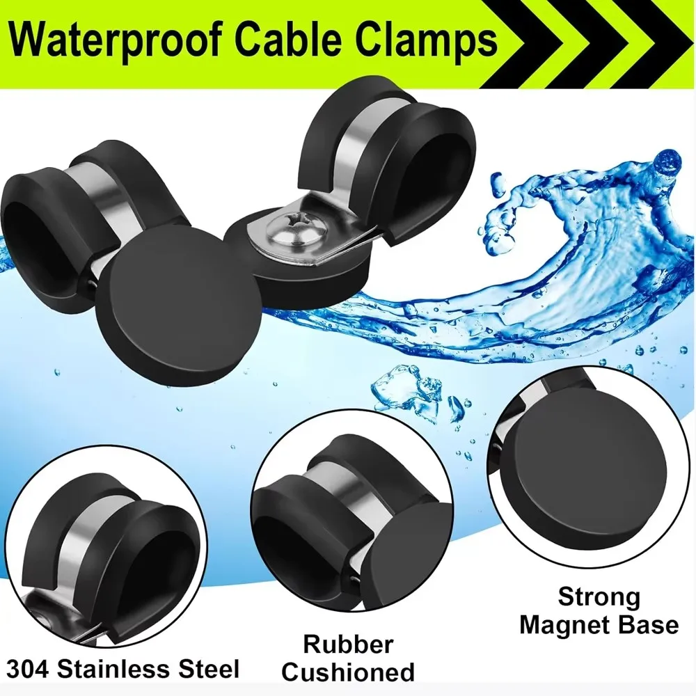 

4/8Pack 43mm Stainless Steel Cable Clamps Strong magnetic base Cable Clips for Pipe Wire Cord Tube Installation D13/D16/D20mm