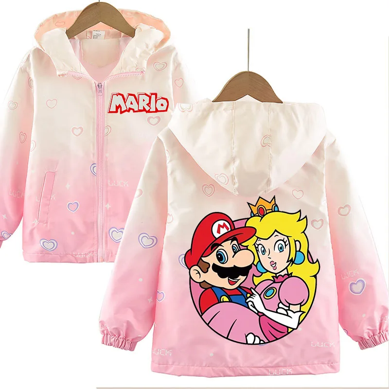 

Super Marioed Child Coat Cute Cartoon Peach Princess Pattern Girl Jacket Fashion Anime Zipper Sweatshirt Kid Leisure Tops Gifts