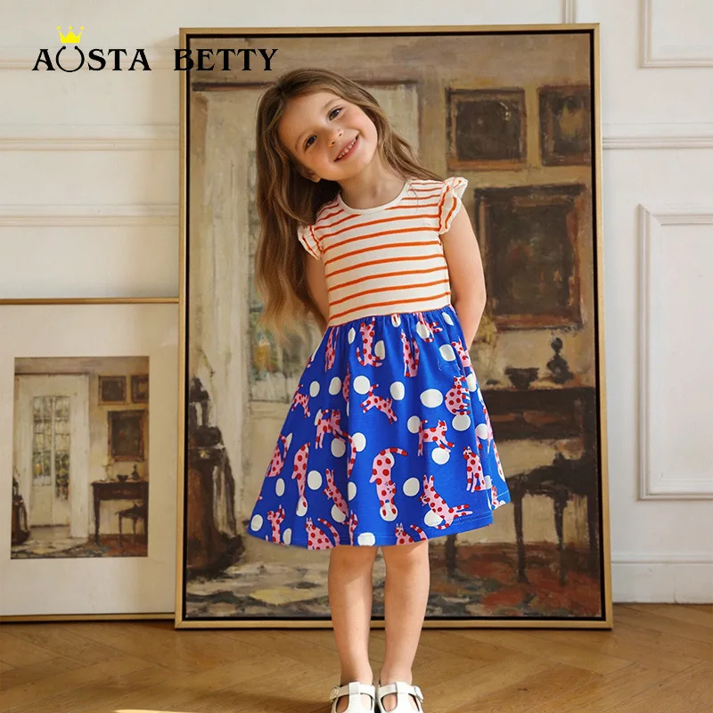 

Fashionable striped dress for girls26New Summer Cartoon Print Children's Princess Dress for Wholesale