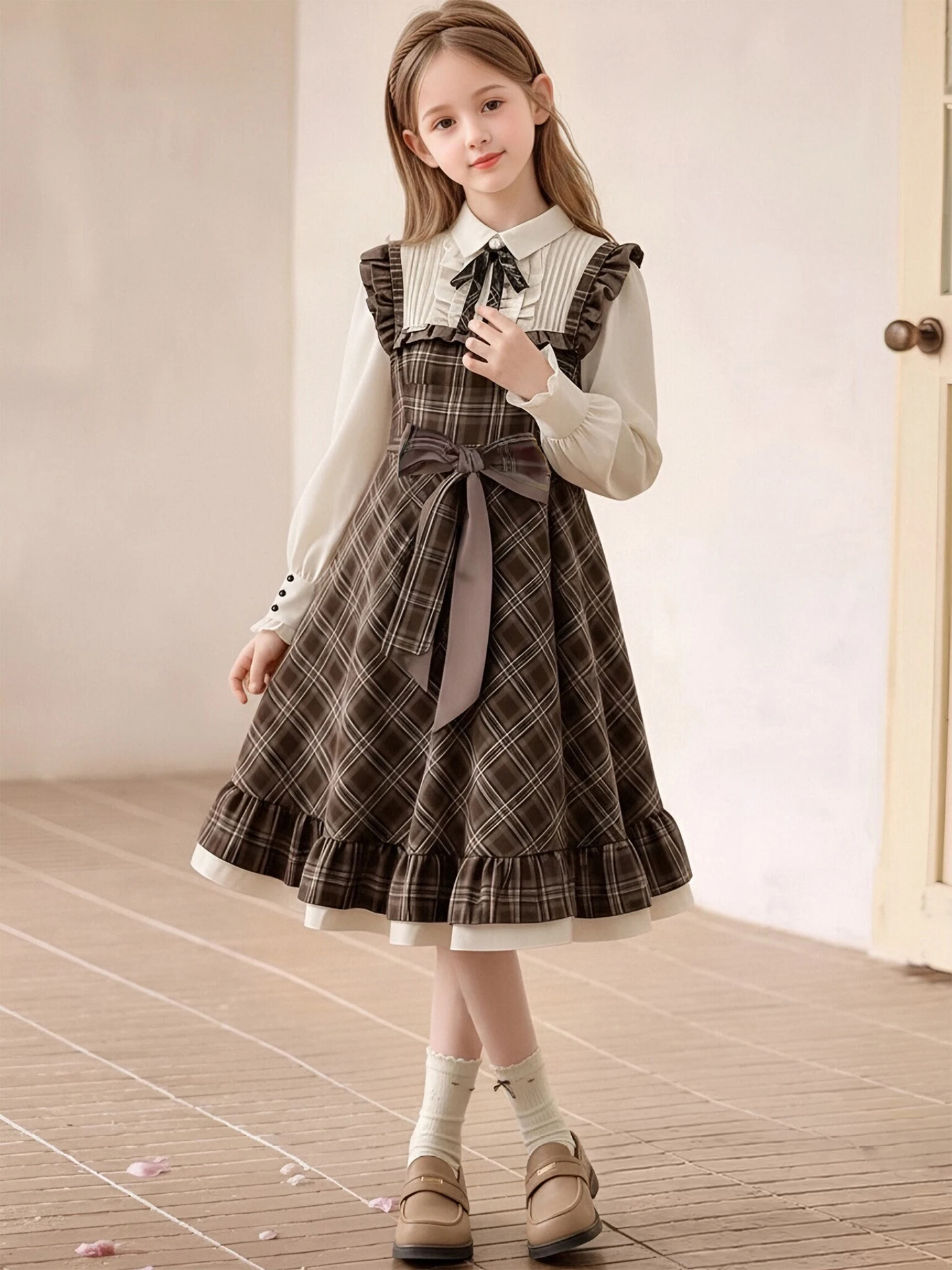 fashionable-school-girl-dress-princess-style-long-sleeve-mid-high-waist-a-line-skirt-for-girls-ages-6-14-autumn-season