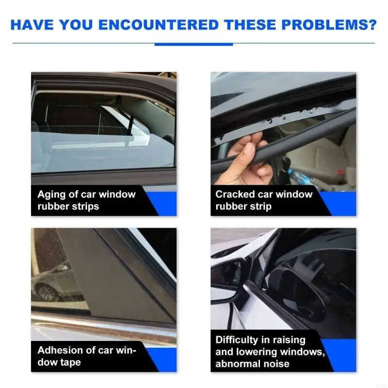 6XDF 60ml Car Window Lubricants Door Glass Lifting Agent Strips Belt Seal Softening Agent with Cloth Window Track Cleaner