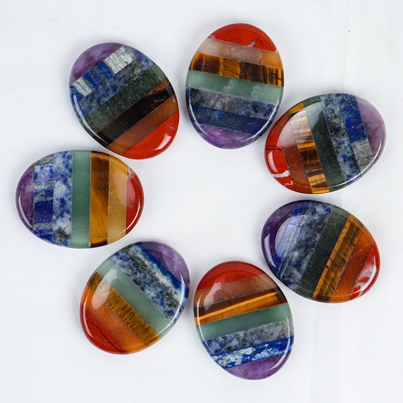 حجر شاكرا كوارتز كريستالي طبيعي للشفاء ، أحجار كريمة الإبهام للقلق ، مدلك شاكرا للشفاء ، 7 ألوان ، ديكور منزلي #5