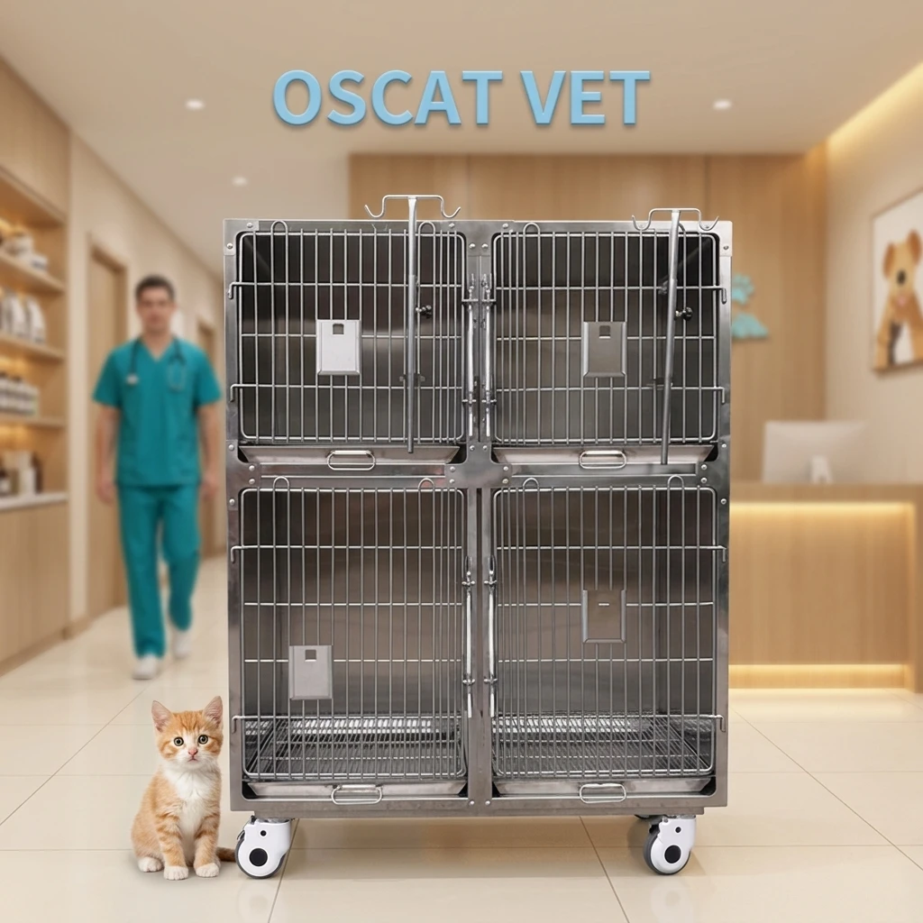 OSCAT 4 Doors Stainless Dog Cage Veterinary Instrument Animal Hospital Cage With Dirt Tray Veterinary Equipment EC-1