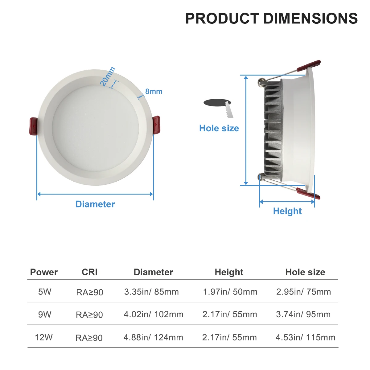 Recessed LED Downlight 3 CCT Changeable/Selectable 3000K/4000K/6500K Bedroom Kitchen Indoor Tuya Zigbee Smart Ceiling Light