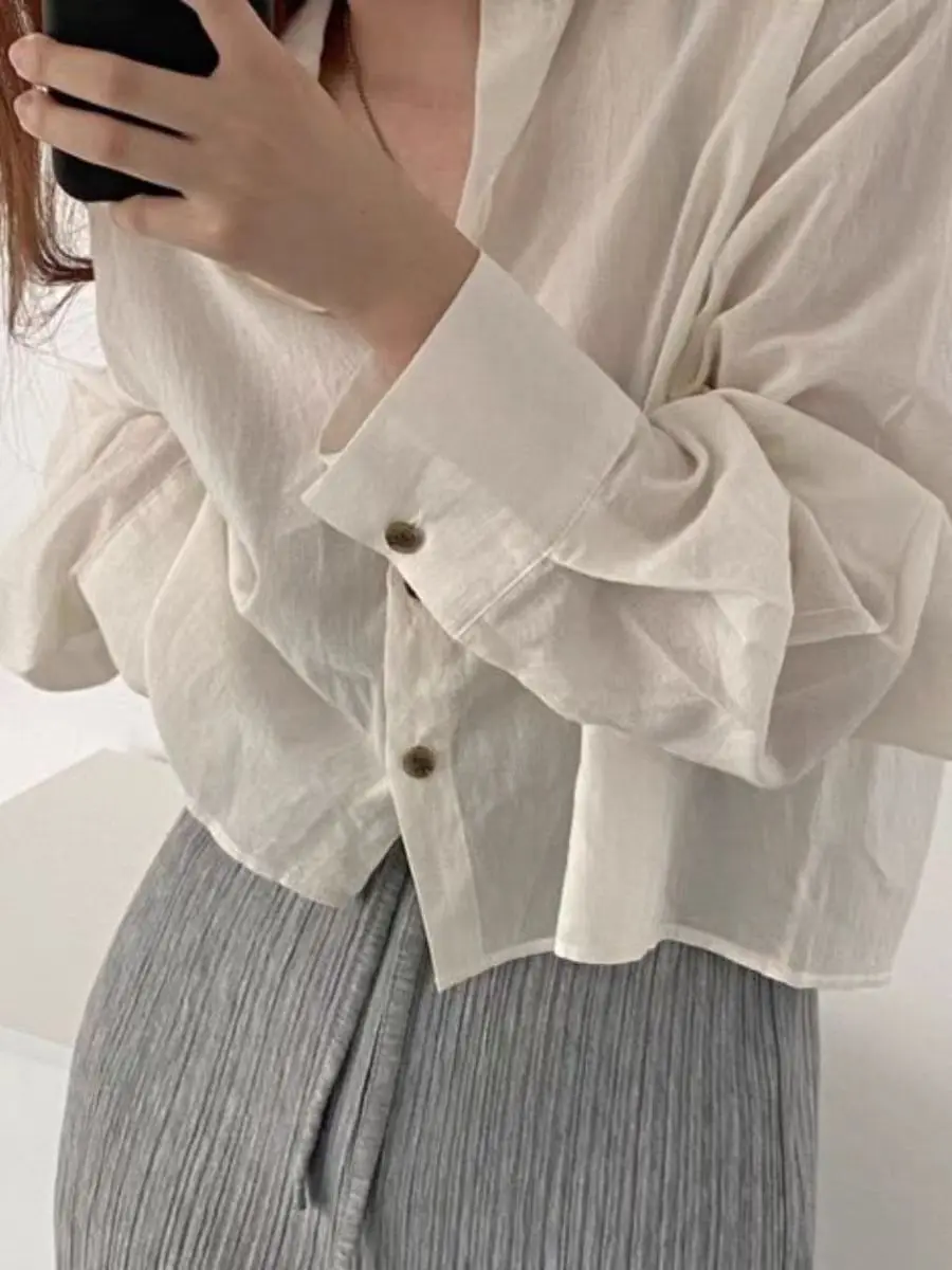 Summer Sun-proof Shirts For Women Solid Color Long Sleeve Button Blouse Female All-match Clothes Korean Style Fashion Shirts