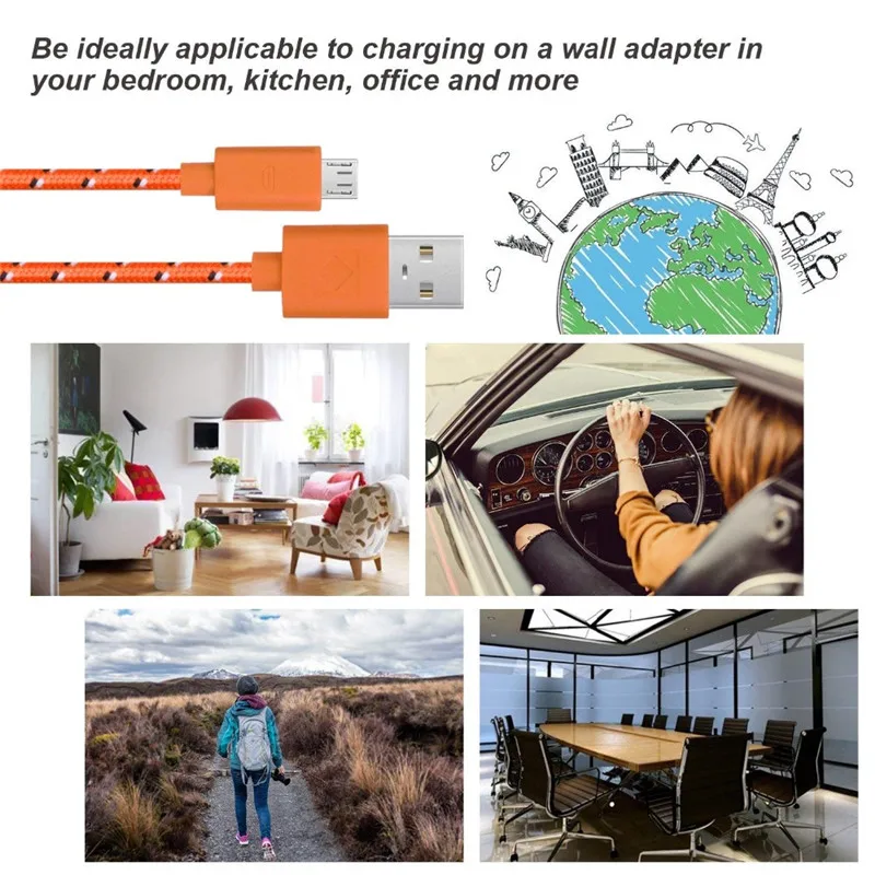 Micro USB Cable 1m 2m 3m Data Sync Phone Charger Wire for Samsung Huawei Xiaomi HTC Android Nylon Braided Microusb Cord view 5