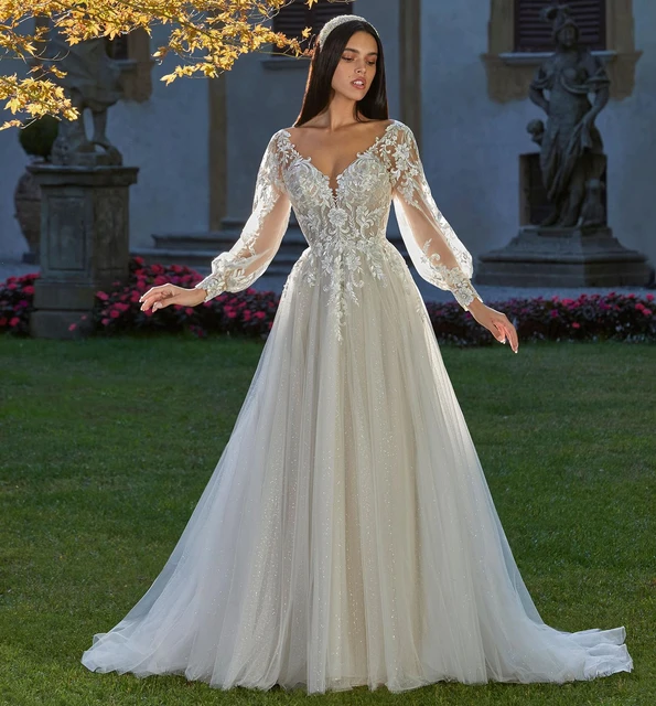 2024 New Design Long Puff Sleeves Sweetheart Lace Applique Boho Beach A Line Wedding Dresses Formal Bridal Grown 2024 Vestido De AliExpress