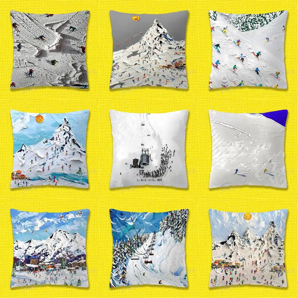 

Snow Mountain Skiing Ski Throw Pillow Case For 45x45cm 40x40cm 30x30cm 50x50cm 55x55cm Square Home Pillowcase Case