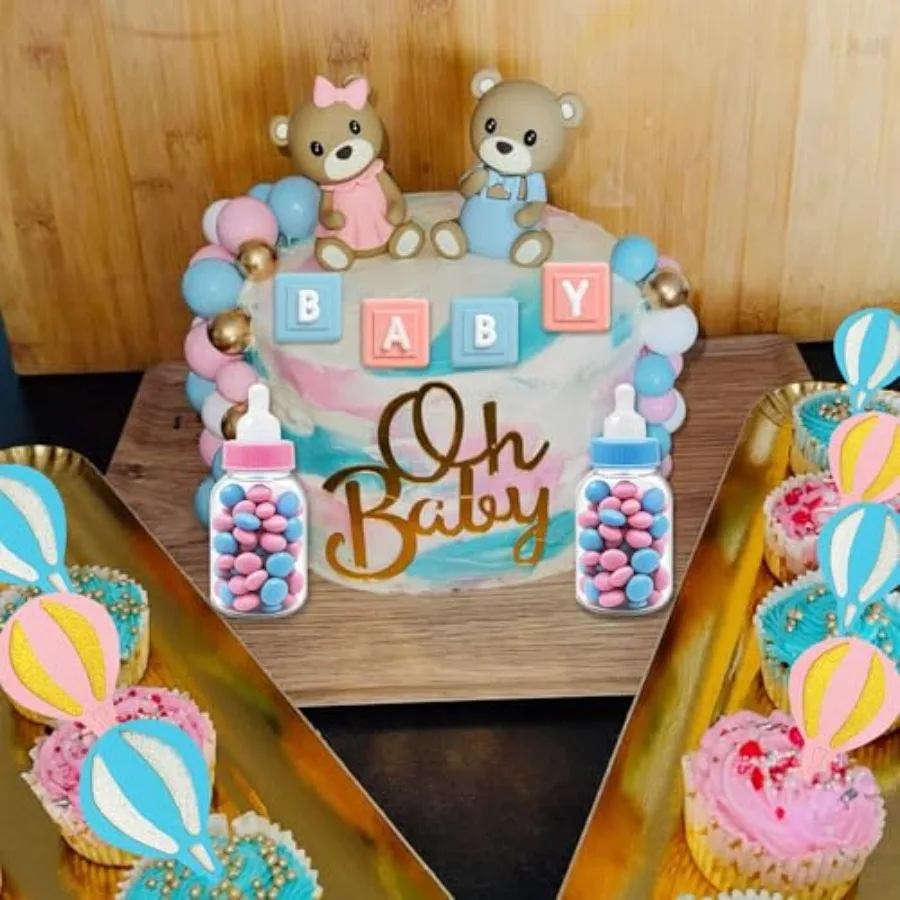 أغطية كعكة تكشف عن الجنس، كرات الدب، زينة الكيك مع أوه بيبي للأولاد والبنات، لوازم حفلات أعياد الميلاد وحفلات استقبال المولود الجديد