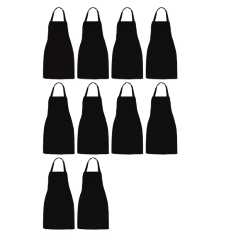 10 Pack Bib Apron - Unisex Black Apron Bulk With 2 Roomy Pockets Machine Washable For Kitchen Crafting Bbq Drawing