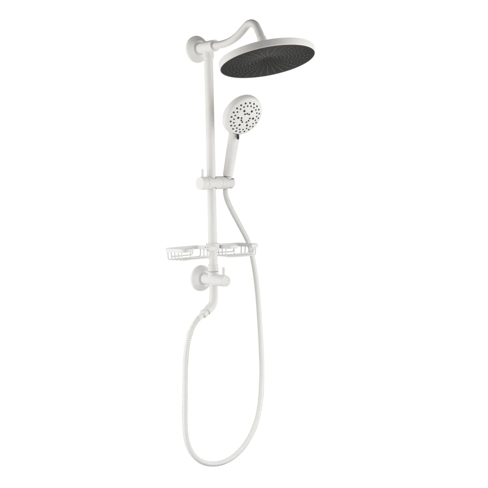 

ShowerSpas Shower System, with 10" Rain Showerhead, 4-Function Hand Shower, Adjustable Slide Bar and Soap Dish