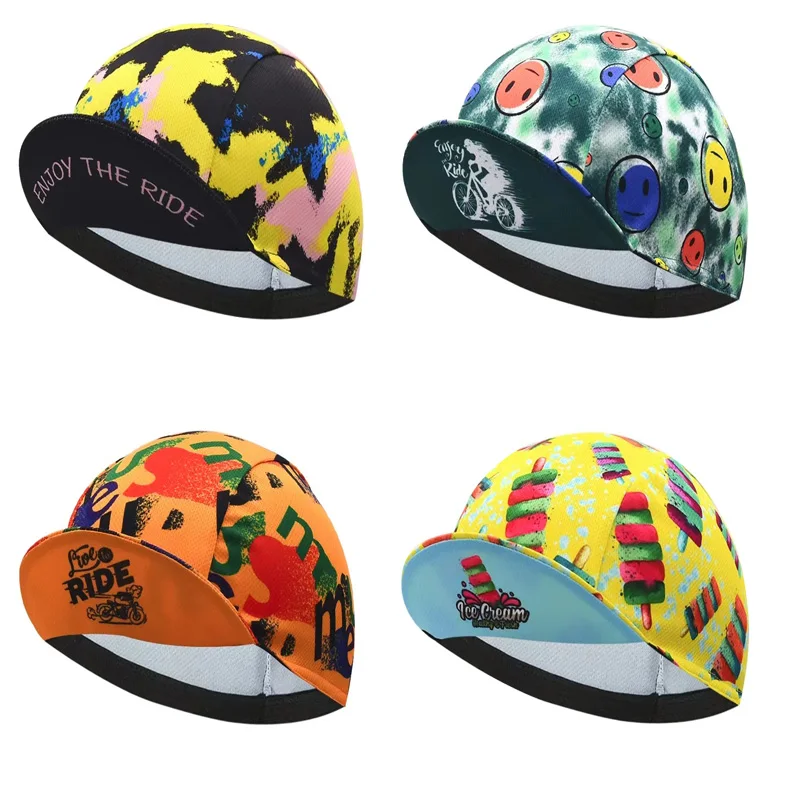 

New Cycling hat, Fashionable Yellow Blue Graffiti Sweat absorbing and Breathable Quick drying Sports hat for Men and Women