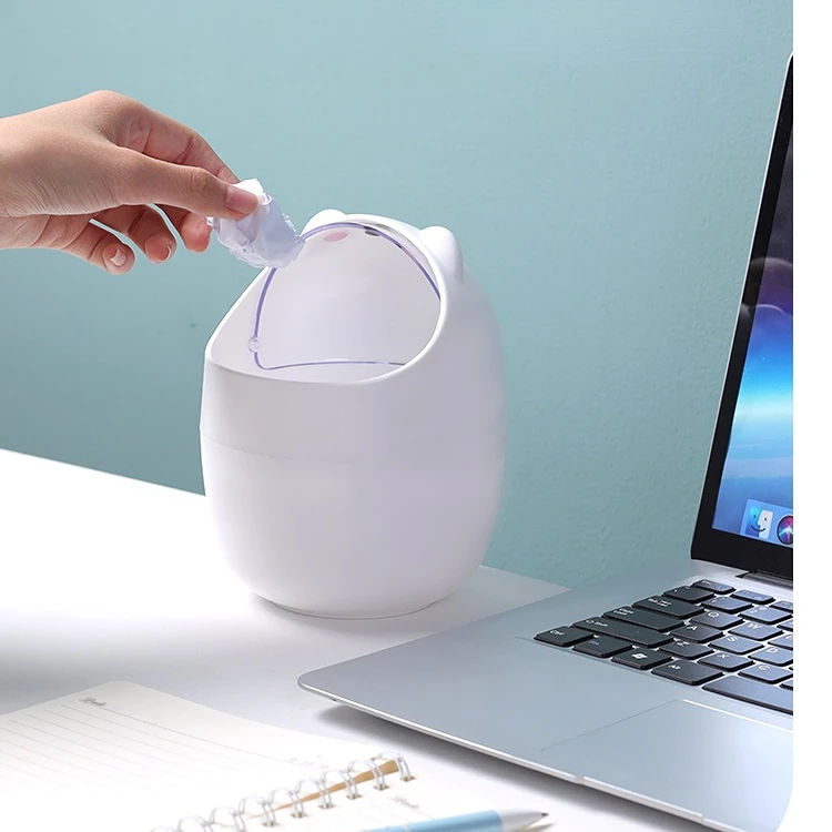 Ins Mülleimer Organizer Ins Desktop mit Deckel Kawaii Niedlicher Bär Mülleimer Aufbewahrungsbox Mädchen Stifthalter Aufbewahrungseimer mit Flip Top – Detail 4