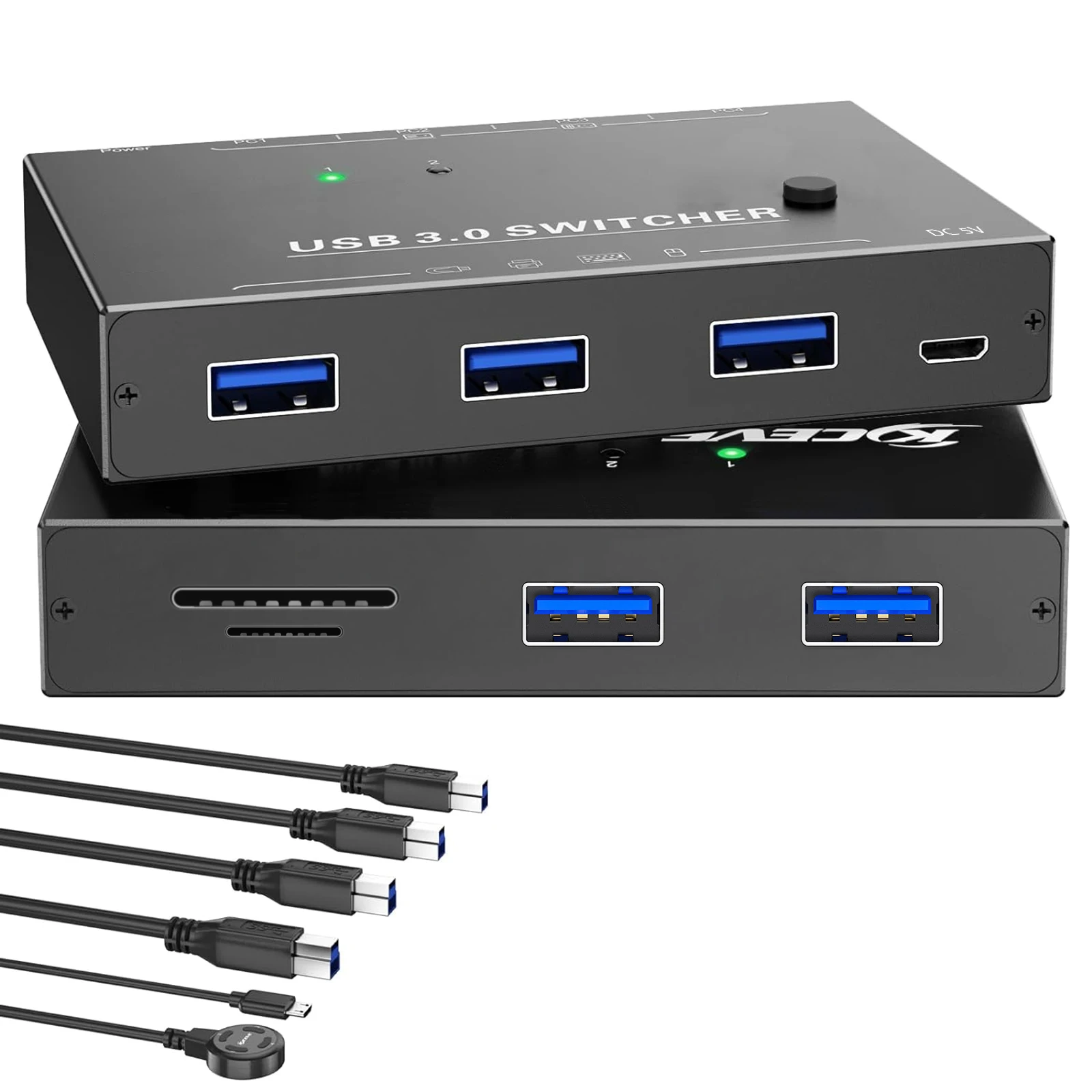 KCEVE-Selector de interruptor USB 3,0, 2 ordenadores que compartir 3 puertos USB y Puerto TF/SD, adecuado para ratón, teclado, impresora, tarjeta TF/SD, nuevo