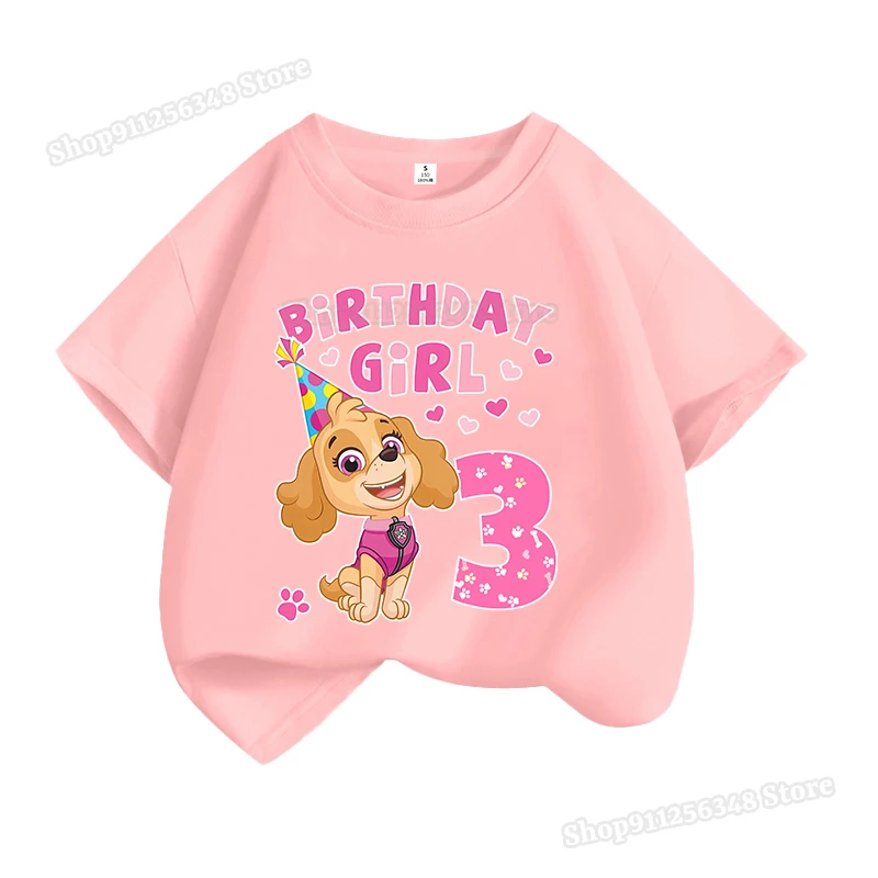باو باترولز عدد 1-10 تي شيرت مطبوع للفتيات ملابس أنيمي الشكل سكاي عيد ميلاد سعيد تي شيرت الصيف قصيرة الأكمام هدية علوية