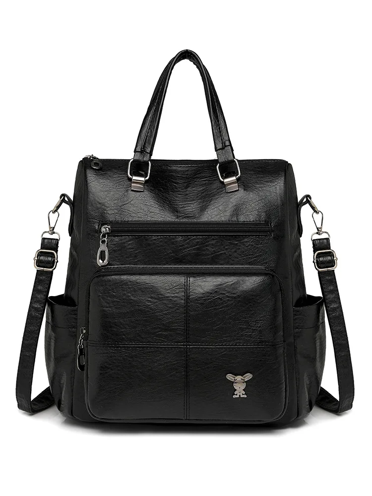 Vintage Brown PU Leather Anti Theft Backpack for Women Large Multi Pocket Travel School Convertible Shoulder Rucksack