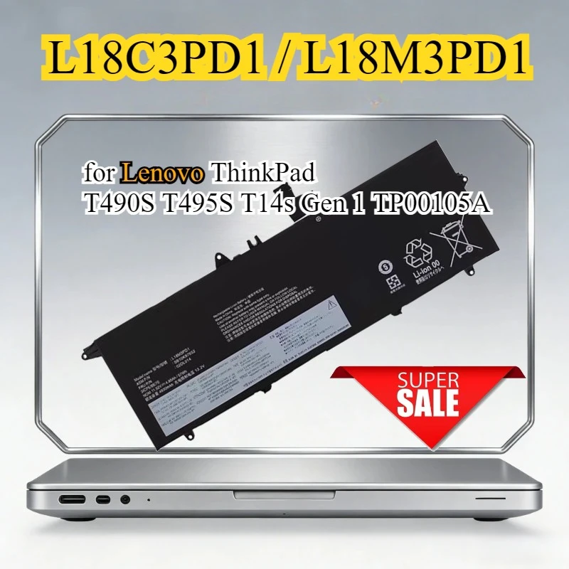 L18C3PD1 L18M3PD1 Laptop Battery for Lenovo ThinkPad T490S T495S T14s Gen 1 TP00105A 11.52V  Li-Polymer Battery