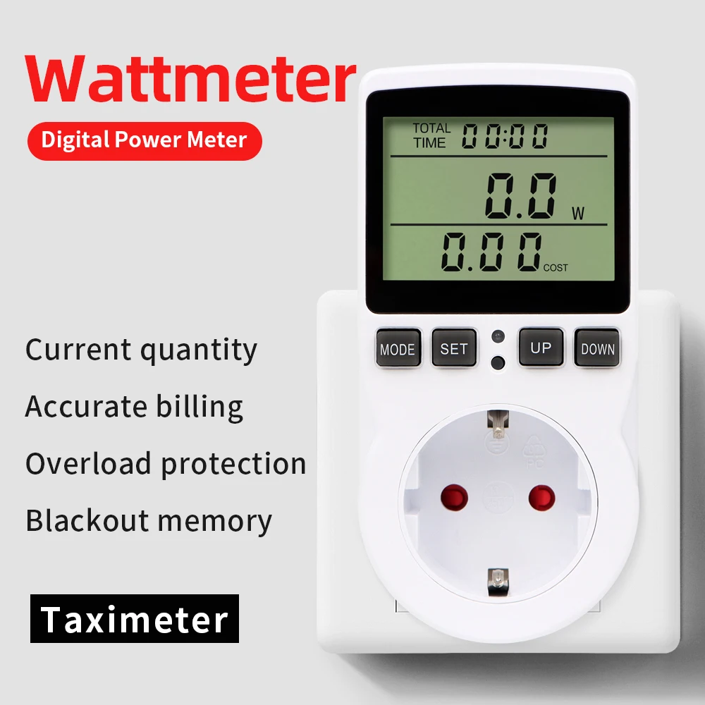 Digital LCD Power Meter Wattmeter Socket Wattage Kwh Energy Consumption Measuring Outlet EU/US Plug Overload Protection 230/120V