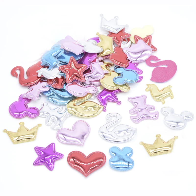 100Pcs Padded Mouse Head Heart Bear Crown Star Appliques for DIY Headwear Hair Clips Bow Cake Topper Decor Accessories