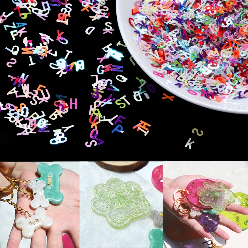 

Holographic Glitter English Alphabet Flakes For Epoxy Resin Filling Laser Letter Resin Sequins Filler Silicone Mold Handmade DIY