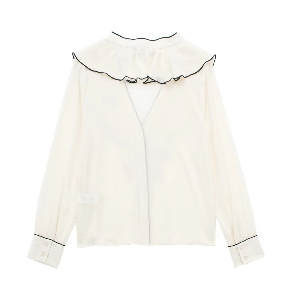 Tangada 2024 Women Ruffles White Chiffon Shirt Female Loose Blouse Tops 3H037