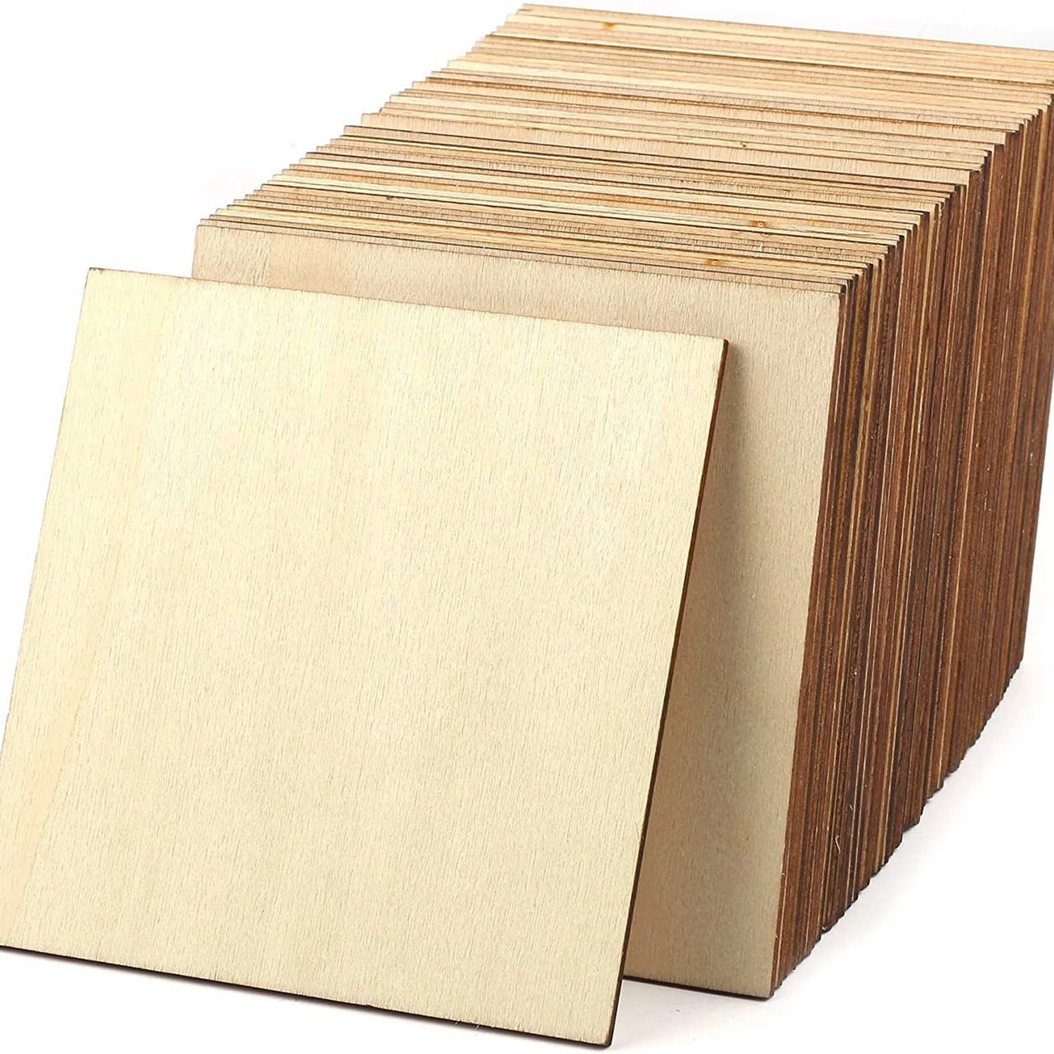 Hoja de madera cuadrada en blanco para manualidades, cuadrados finos de madera sin terminar para quemar madera, pintura, tinción, grabado en madera, 5/10 Uds.