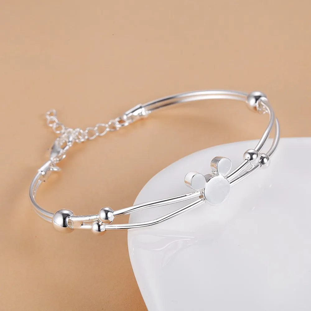 Hot Sale 925 Sterling Silver Mickey Chain Bangle Women Lady Noble Nice Bracelet Fashion Charm Jewelry Wedding Party