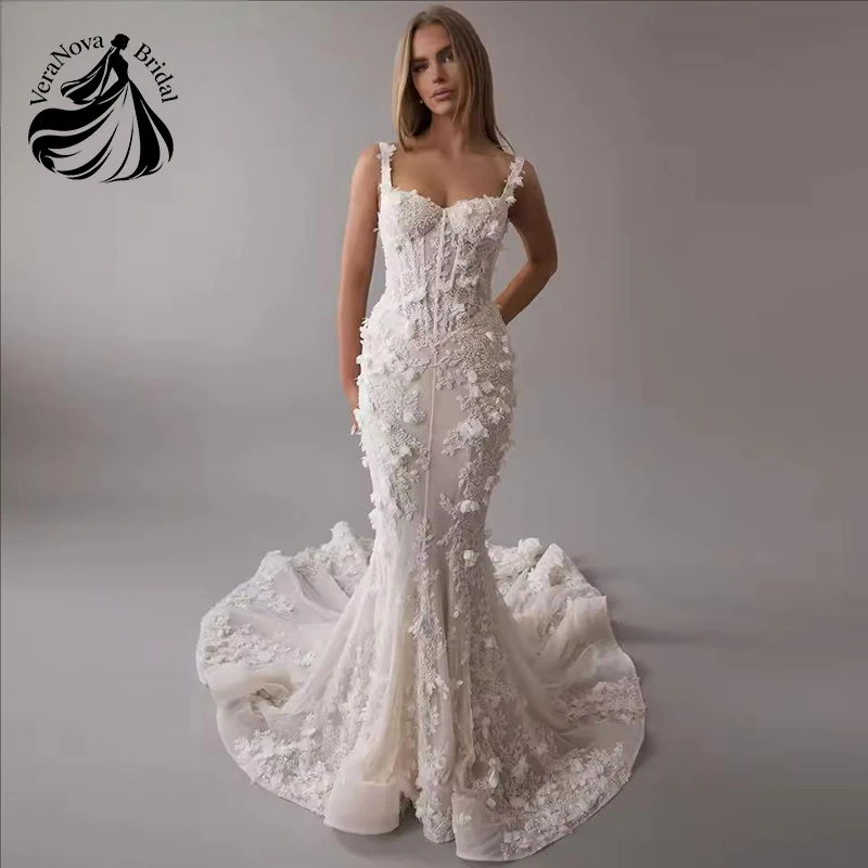 VeraNova فساتين زفاف عتيقة على شكل قلب بدون أكمام فيستدو دي نوفيا دانتيل مطرز بالزهور فستان زفاف مثير حسب الطلب