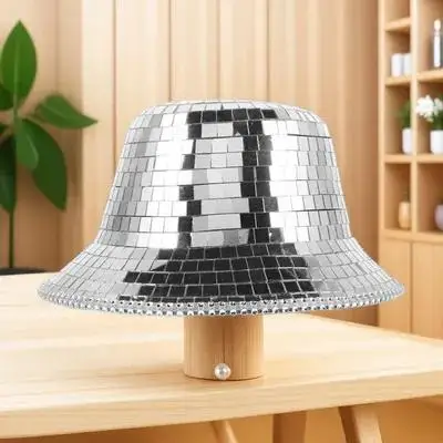 

Disco Bucket Hat Mirror Cowgirl Style Reflective Glass Cloth Material Party Hat for Women Young Girls Music Festival Night Out