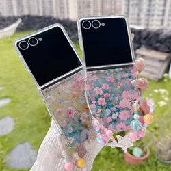 3D Floral Fold Case for Samsung Galaxy Z Filp 7 FE 7 6 5 Cover Lightweight Shockproof Protector Hand Lanyard Shell Bumper Fundas