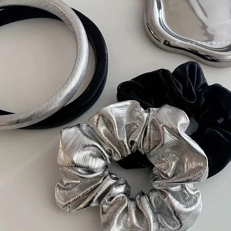 ربطات شعر جلدية كبيرة أنيقة للنساء، ربطات شعر بلون صلب بأسلوب بسيط وأنيق #4