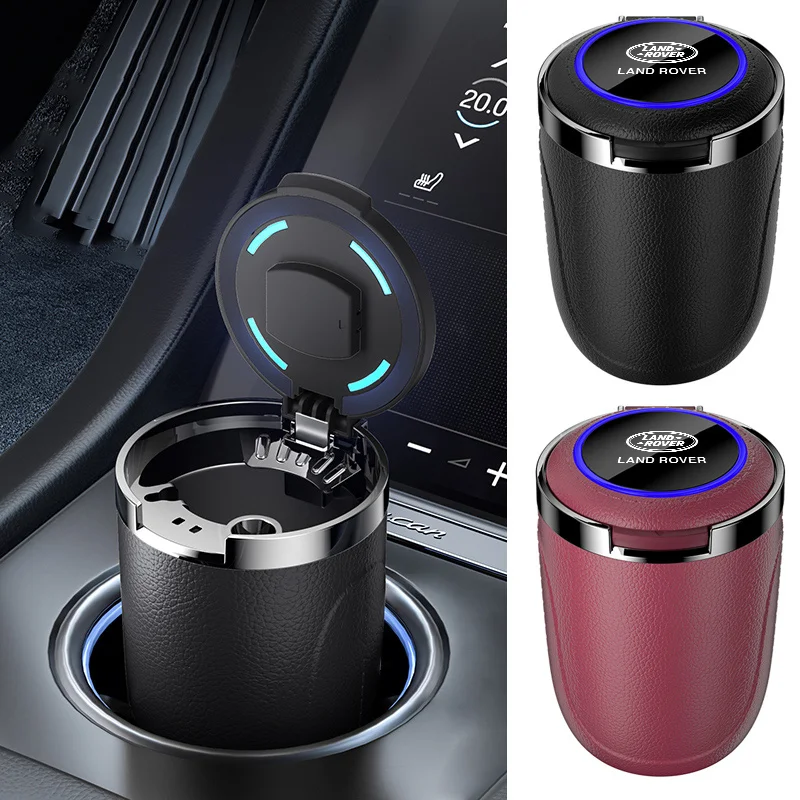 LED Portable Car Emblem Ashtray Garbage Box Storage Holder For Land Rover Discovery Range Rover Evpque Defender Velar Freelander