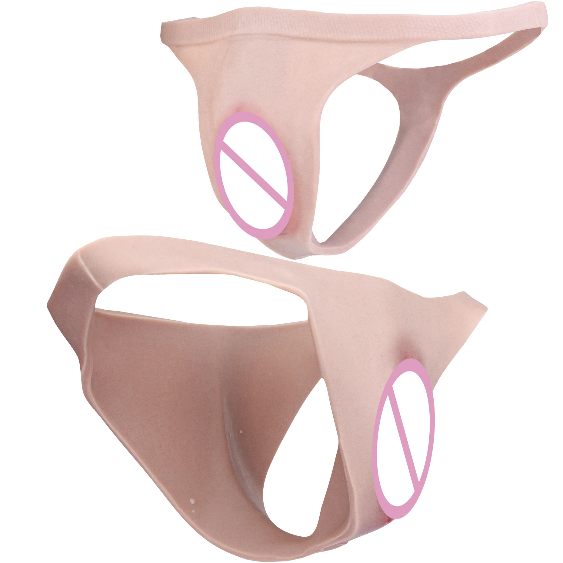 FAAK Wearing Realistic Insertable Vagina Panties Men's Cross-Dressing Underwear Thongs Silicone Hiding Gaff  Men's Briefs