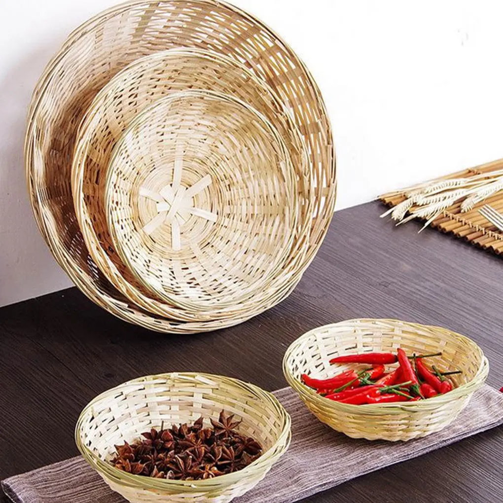 10pcs Wood Items Organized With Round Storage Baskets In Woven Bamboo Hand Woven Is Simple primary colour